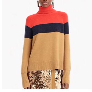 J. Crew Colorblock Turtleneck Sweater, soft wool blend, stunner, oversized fit